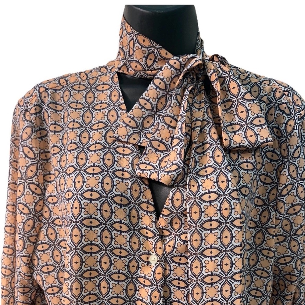 Banana Republic Geometric Print Versatile Tie Neck Scarf Long Sleeve Blouse L